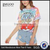 2017 Wholesale T-Shirt Tie Dye Drop Shoulder Rayon Stretchy Soft Tees Short Sleeve Printing Round Neck thumbnail-1