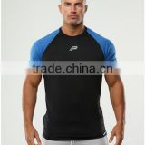 2016 New Arrival Mens Stylish Performance Training T Shirt Polyester Mesh Dri-Fit Sports T Shirt Raglan Contrast Panel T Shirt