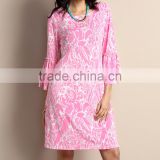 Latest Women Casual Dress With Light Pink Floral Bell-Sleeve Shift Dress Women Floral Dress Women Clothing GD90426-37