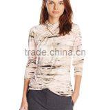 High Neck Ruching Full Discharged Printed Long Sleeve t Shirt thumbnail-1