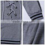 2017 Fashion Gray Lace Up Front Stripe Trims Hoodie for Ladies thumbnail-3