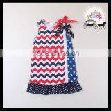 2016 Patchwork Chevron Independence Day Patriotic Girls Dresses July 4th Children Frocks Designs New Style Dress