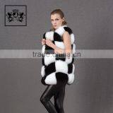 Beautiful Black White Color Fur Hand Sewing Long Fur Vest Women Real Fox Fur Gillets thumbnail-5