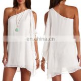 Latest Design Women White One Shoulder Chiffon Dress