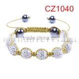 Hematite Crystal Pave Disco Ball Beads Macrame Adjustable Bracelets thumbnail-2