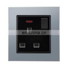UK Standard Double 3 Pin Wall Socket With Switch Aluminum Alloy Panel With USB Sockets And Switches Electrical With LED Light thumbnail-3