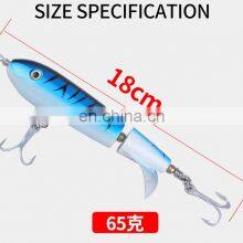 180mm 65g GT Topwater Lures Wooden Pencil VMC Hooks Saltwater Lures Tail Totor Spin Whopper Plopper Bait thumbnail-5