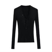 Pure Desire Style Sexy V-neck Slim Knitted Shirt Spring New Style Spicy Girl Style Lace Inner Long Sleeve Bottom Top thumbnail-5