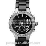 Black Ceramic Chronograph Silver Ladies Bracelet Watch N4893 thumbnail-1