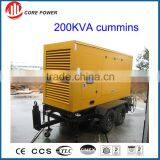 200 kva brand diesel generator set with sound proof canopy and trailer