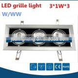 Aluminum Modern Hot Sale White/warm White 9x1W Led Ceiling Grille Lamp, Downlight Grille Led 9W