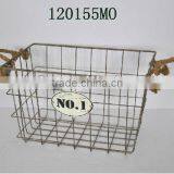 120155MO Jute Handle Metal Wire Basket Rectangle Storage Basket