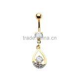 Gold Plated Navel With Clear Multi CZ Teardrop Dangle Belly Ring thumbnail-1