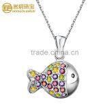Fashion Jewelry Silver Fish Pendant With Colorful Gemstones thumbnail-4