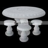 Round White Marble Table and Chairs With Floral Design thumbnail-1