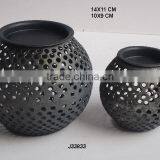 Aluminium Ball Shape Votive Cum Pillar Holder With Hand Cut Patterns in Antique Grey Finish thumbnail-1