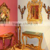 Hand Carved Living Room Furniture Small Size Console Table With Green Marble thumbnail-3