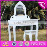 2017 New Design Youth Bedroom White Solid Wooden Dressing Table Chair W08H072 thumbnail-2