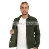 High Quality Green Plain Denim Varsity Jacket Custom Arc-shaped Back Hem thumbnail-5