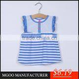 MGOO Cheap Price Cotton Girl Child Clothes Small Baby Light Blue Ruffles Striped Little Dresses CS010 thumbnail-1