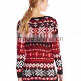 Women Red White Sweater Pixelated Pattern Christmas Jumper Knitting Patterns for Adults thumbnail-2