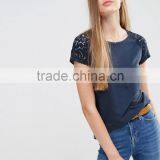 2016 Wholesale Women t Shirt Blank Cotton t and Model Shirt With Lace Sleeve thumbnail-1
