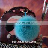 2016 Beautiful Bag or Garment Car Charms Pure Colors Pompom Wholesale Genuine Fox Fur Pom Pom Keychain thumbnail-3