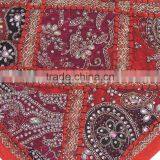 Elegant Red Decorative Living Room Square India Inspired Floor Pillow Cover thumbnail-3
