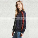 2017 Womens Windproof Satin Contrast Ribbed Knit Trim Bomber Jackets thumbnail-5