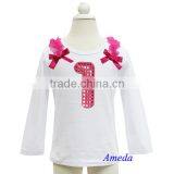 Girls Bling Hot Pink 1st Birthday White Long Sleeves Tee 1-7Y thumbnail-1