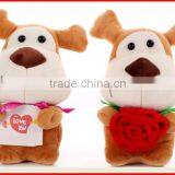 Factory Custom White Plush Dog Toy Wearing Small Bag thumbnail-2
