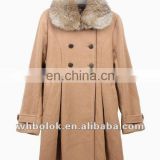 Ladies wool coat fashion winter long coat design fur hood