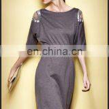 Sexy Lady High Quality Knitted Shift Dress With Sliver Belt and Short Sleeves thumbnail-4