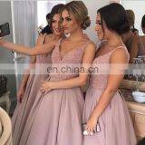 Elegant Deep V Neck Custom Made Satin Sleeveless Spaghetti Strap Backless Bridesmaid Dress thumbnail-2