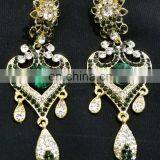 Innovative Designer Gold Plated Bollywood Style Kundan Earrings Set In Dark Green Color thumbnail-1