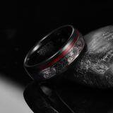 2019 NUNCAD 8mm Wide Tungsten Steel Ring Plating Black Inlay Triple Spiral Pattern+Red Guitar String Tungsten Carbide Ring T229R thumbnail-4