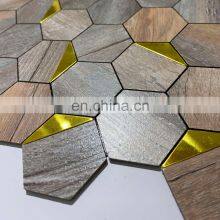 Self-adhesive Aluminum Plastic Mosaic Wooden Pattern In Hexagon Shape Decoration For Wall