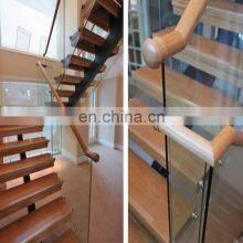Crystal Glass Balustrade Design Light Stain Oak Handrail and Stair Treads Split Level Staircase thumbnail-3