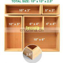 5-Piece Bamboo Storage Box Kitchen Wooden Drawer Organizer Box Bin Set thumbnail-2