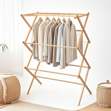 Wooden Bathroom Tower Storage Rack Foldable Bamboo Laundry Drying Tower Rack Clothes Drying Rack thumbnail-3