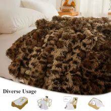 Luxury Faux Fur Leopard Print Blanket, Cheetah Print Fluffy Blanket Throw Cute Furry Animal Throw Fuzzy Blanket for Sofa Bed thumbnail-3