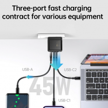 65W QC3.0 GaN USB‑C PD 3‑Port Fast Wall Charger UKCA Certified Multi‑Device Charging Adapter thumbnail-4