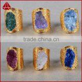 Golden Hammered Wide Druzy Ring Cocktail Ring Adjustable Band Gemstone Ring With Stone thumbnail-2