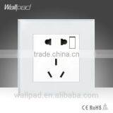 2015 China New Products Wallpad Luxury White Crystal Glass 1 Gang 5 Pin Outlet Plug PowerWall Light Electric Switch Socket
