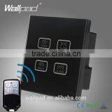 4 Gang Remote Curtain Switch Wallpad Black Glass 4 Gang 2 Way Remote Touch Double Curtain Window Shutter Blinder Wall Switches thumbnail-1