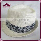 Short Brim Paper Straw Fedora With Flower Band thumbnail-5