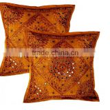 WHOLESALE LOT !!! DECORATIVE ETHNIC INDIAN HAND EMBROIDERED MIRROR WORK CUSHION COVER