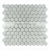 Polished hexagon carrara white marble mosaic wall tiles