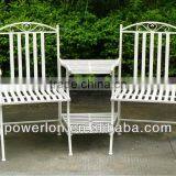 Vintage Garden Outdoor White Metal Siamese Chairs thumbnail-2