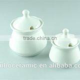 Ceramic White Sugar Jar Pot, Creamer and Sugar Honey Bowl 2 PCS Set, Small and Big Size thumbnail-1